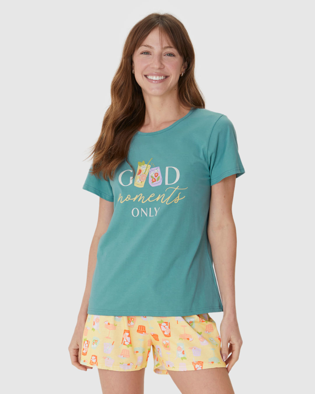 Pijama Curto Feminino Shorts Estampado Em Algodão