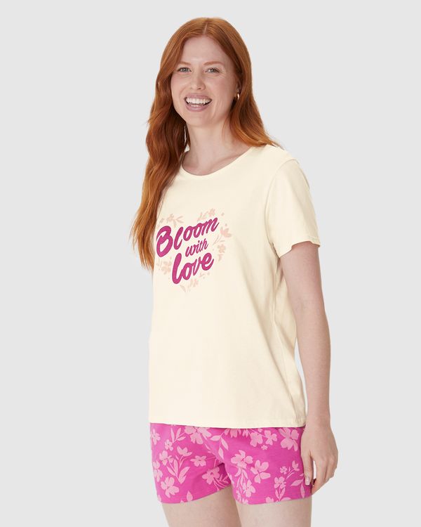 Pijama Curto Feminino Shorts Estampado Em Algodão Off White - M