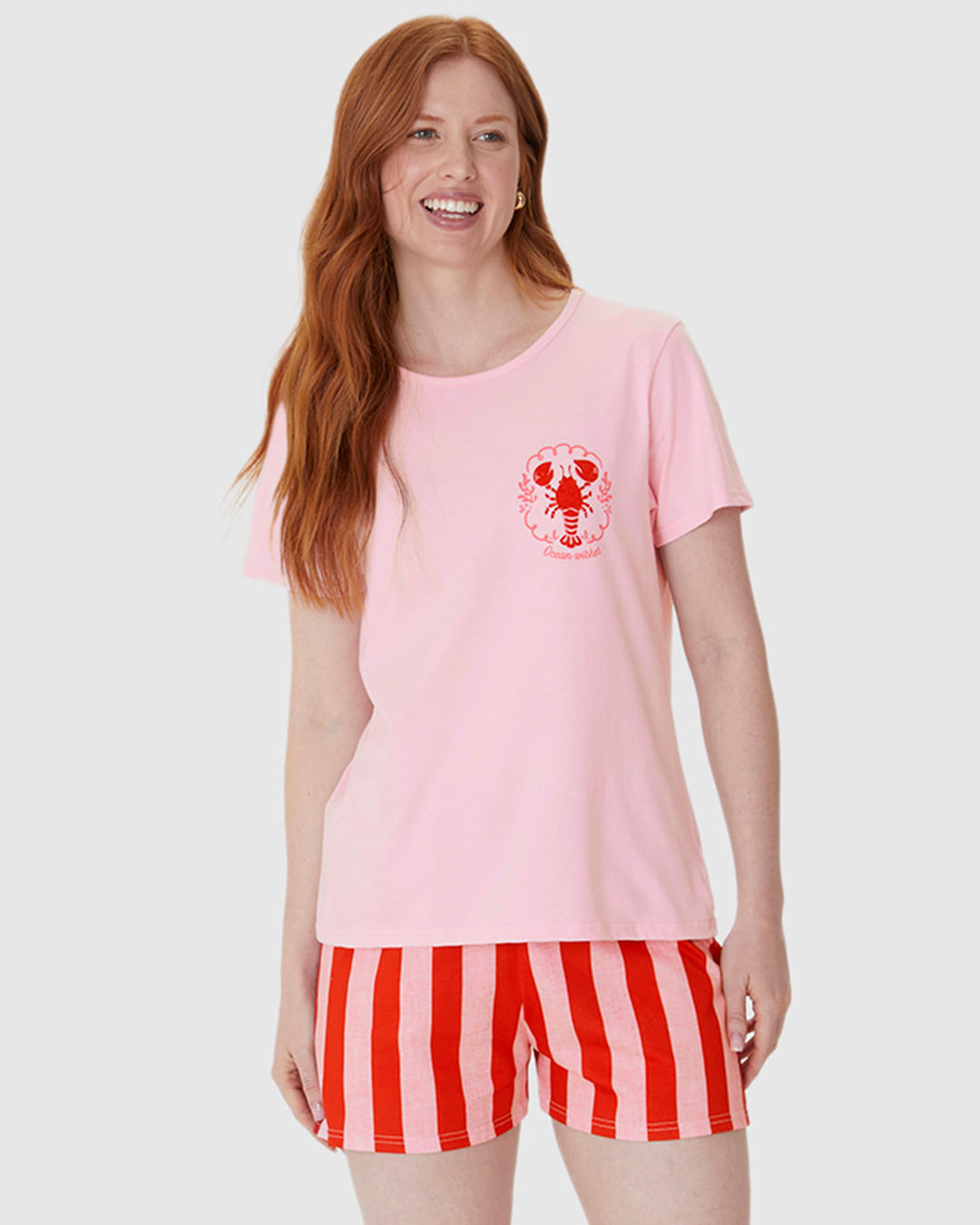 Pijama Curto Feminino Shorts Estampado Em Algodão - Imagem 7