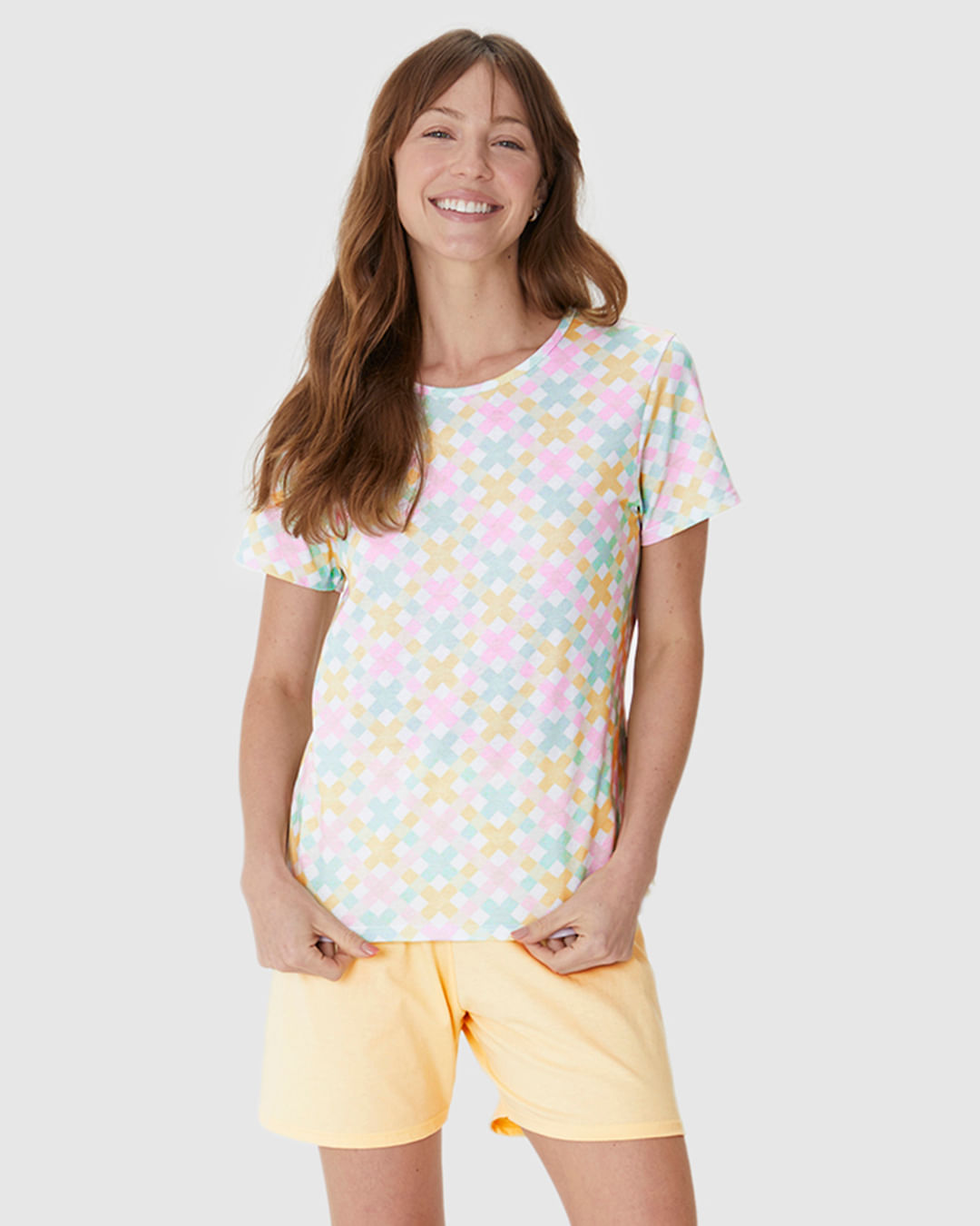 Pijama Curto Feminino Blusa Estampa Digital Em Algodão