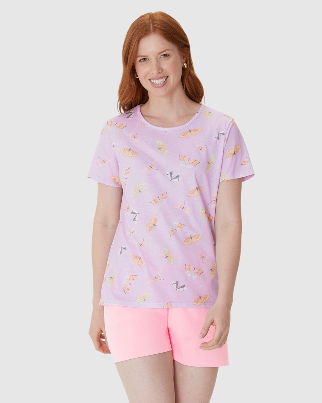 Pijama Curto Feminino Blusa Estampa Digital Em Algodão - Roxo - M