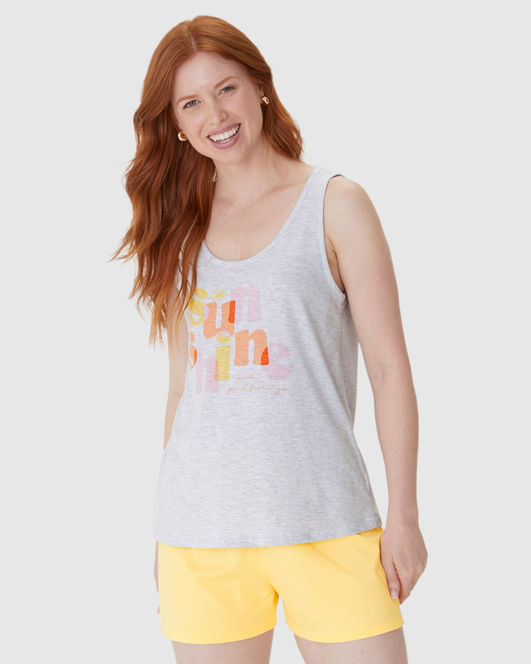 Pijama Curto Feminino Regata Estampa Frontal Em Algodão