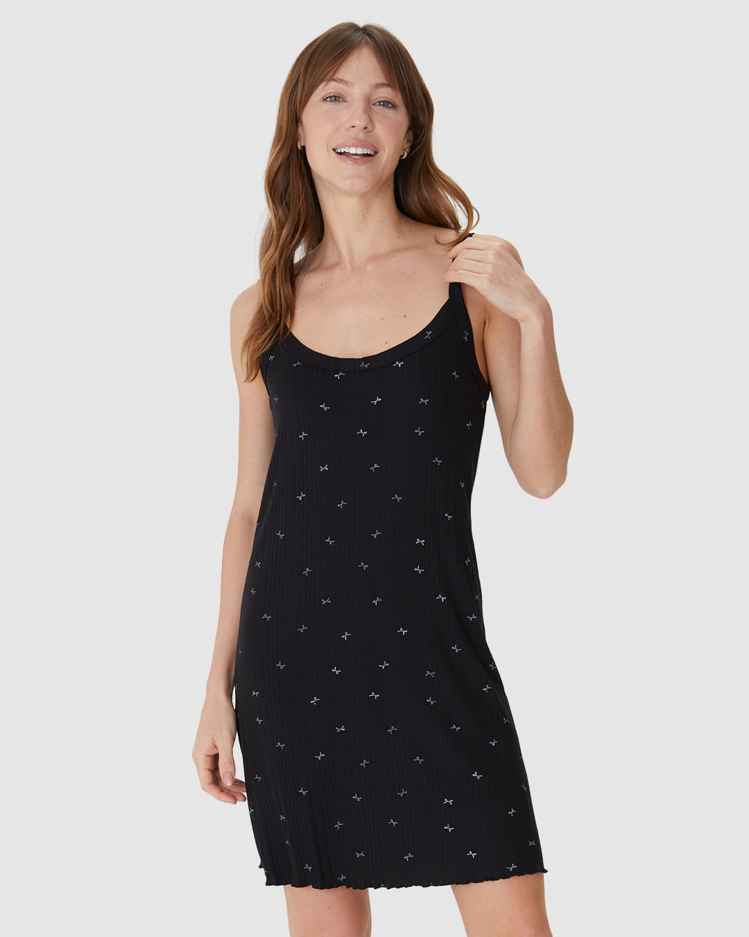 Camisola Feminina Slim Estampada Alça Fina Em Malha Canelada - Imagem 11