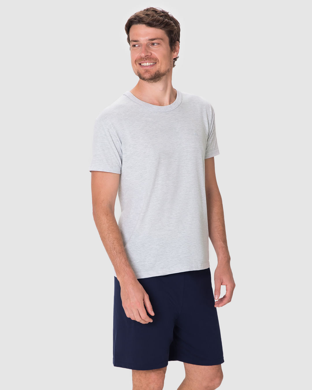 Pijama Curto Masculino Camiseta Bordado Discreto Em Algodão - Imagem 6