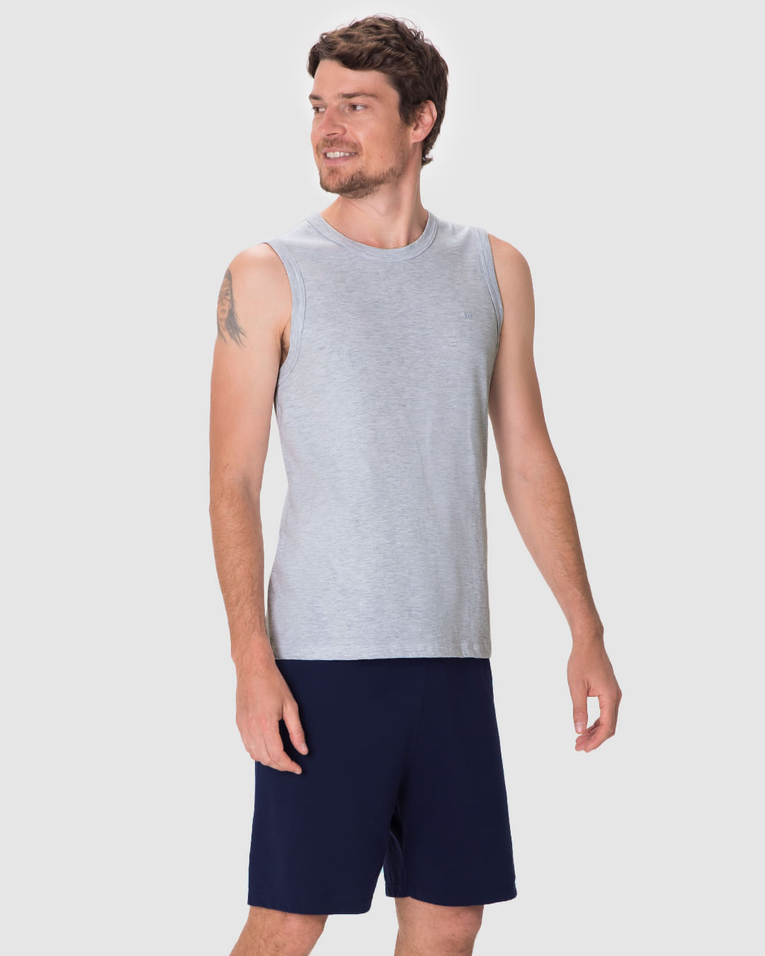 Pijama Curto Masculino Regata Alça Larga Em Malha Algodão