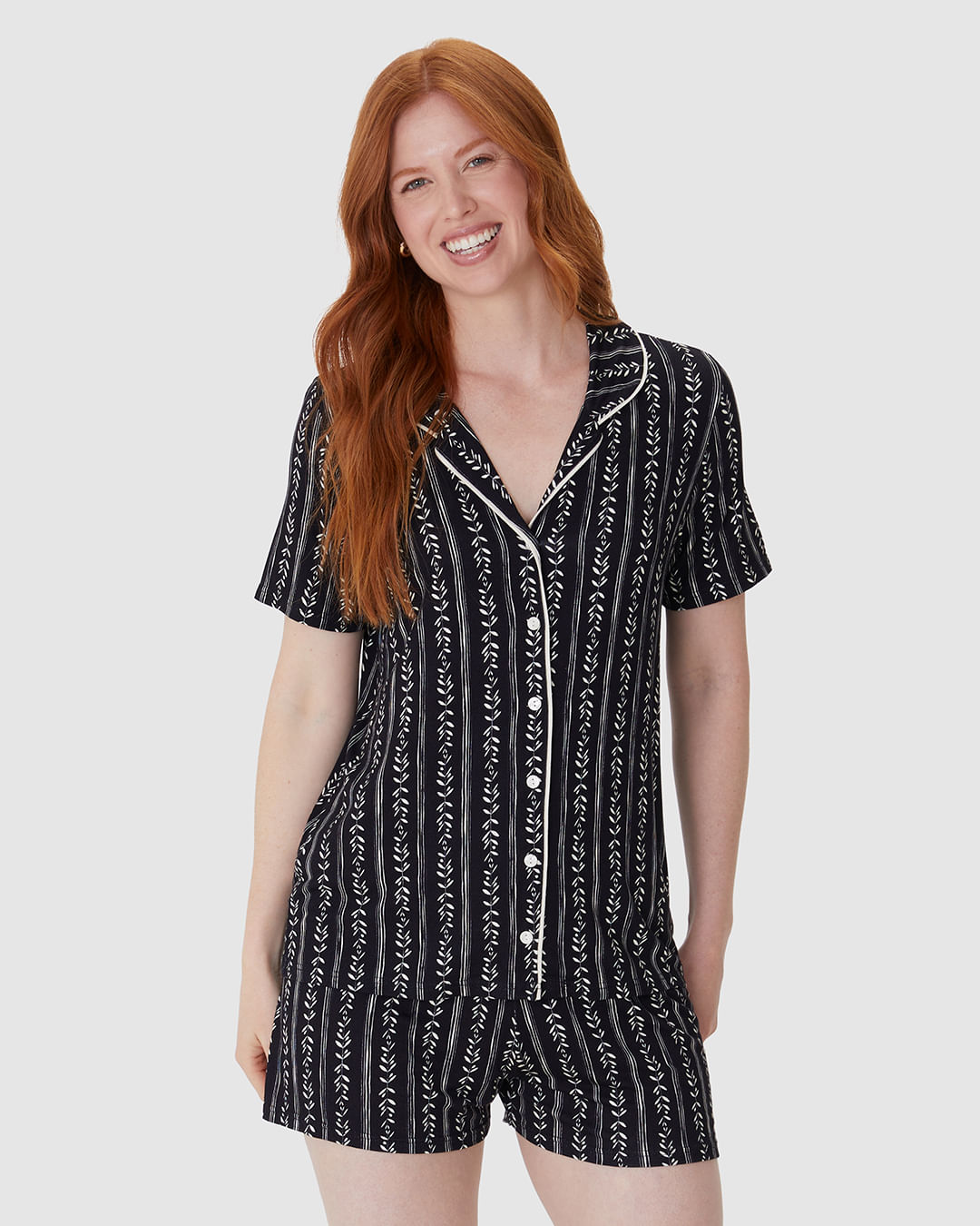 Pijama Curto Feminino Americano Estampa Corrida Digital Em Viscose Stretch - Imagem 11