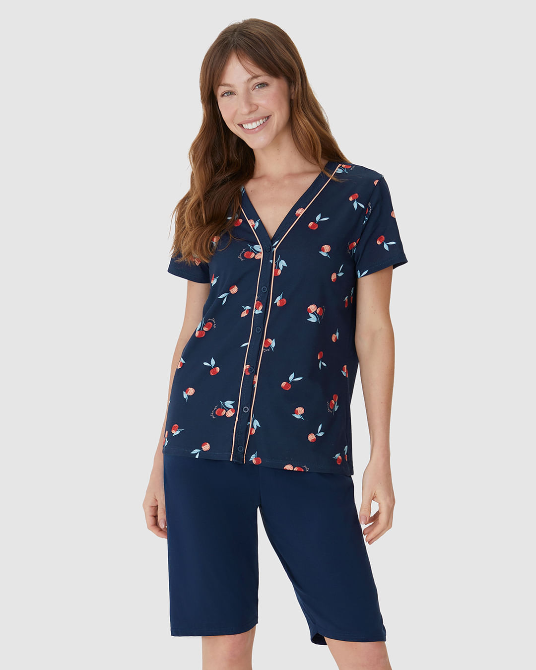 Pijama Curto Feminino Bermuda Ciclista Em Malha Algodão - Imagem 6