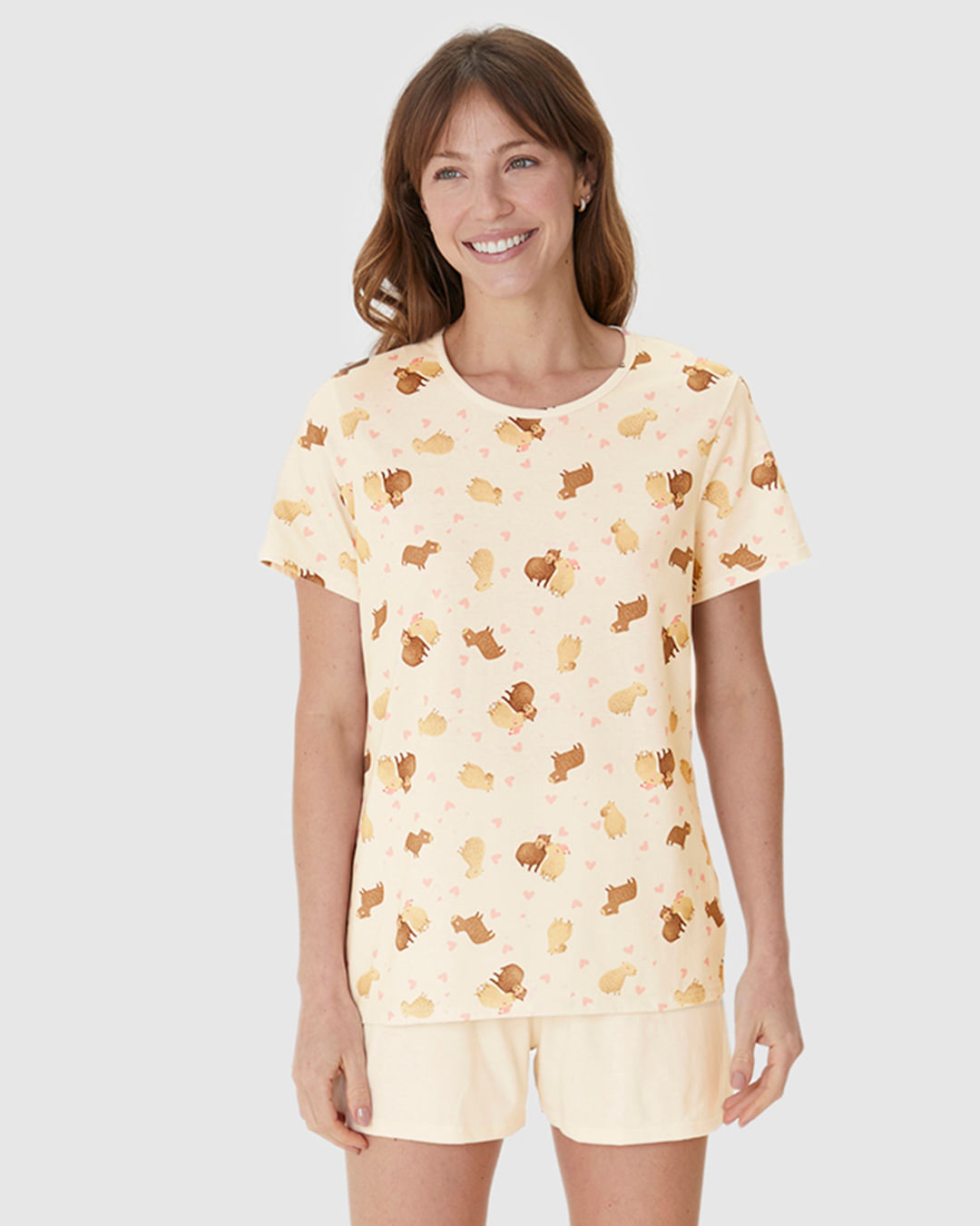 Pijama Curto Feminino Blusa Estampa Digital Em Algodão