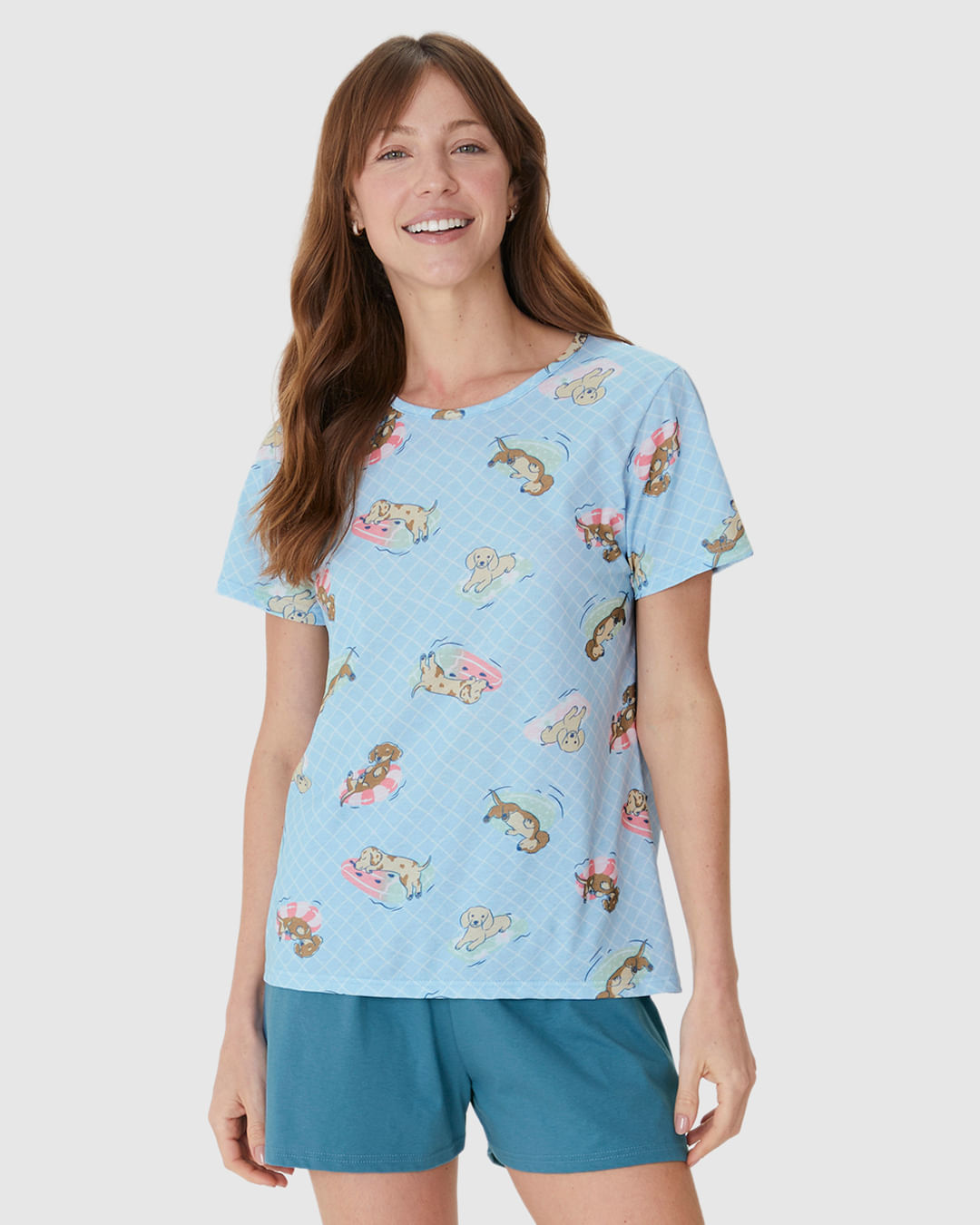 Pijama Curto Feminino Blusa Estampa Digital Em Algodão - Imagem 21