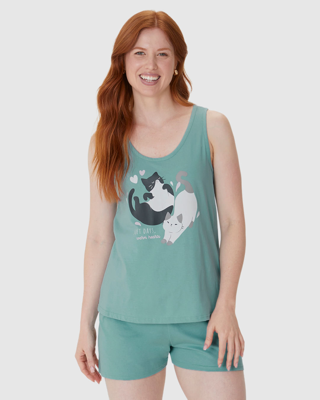 Pijama Curto Feminino Regata Estampa Frontal Em Algodão - Imagem 16