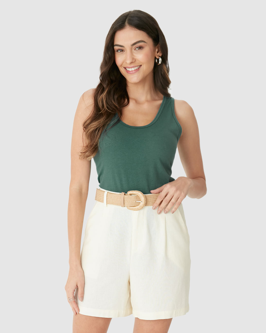 Regata Básica Feminina Alça Larga Em Malha Linho - Imagem 16