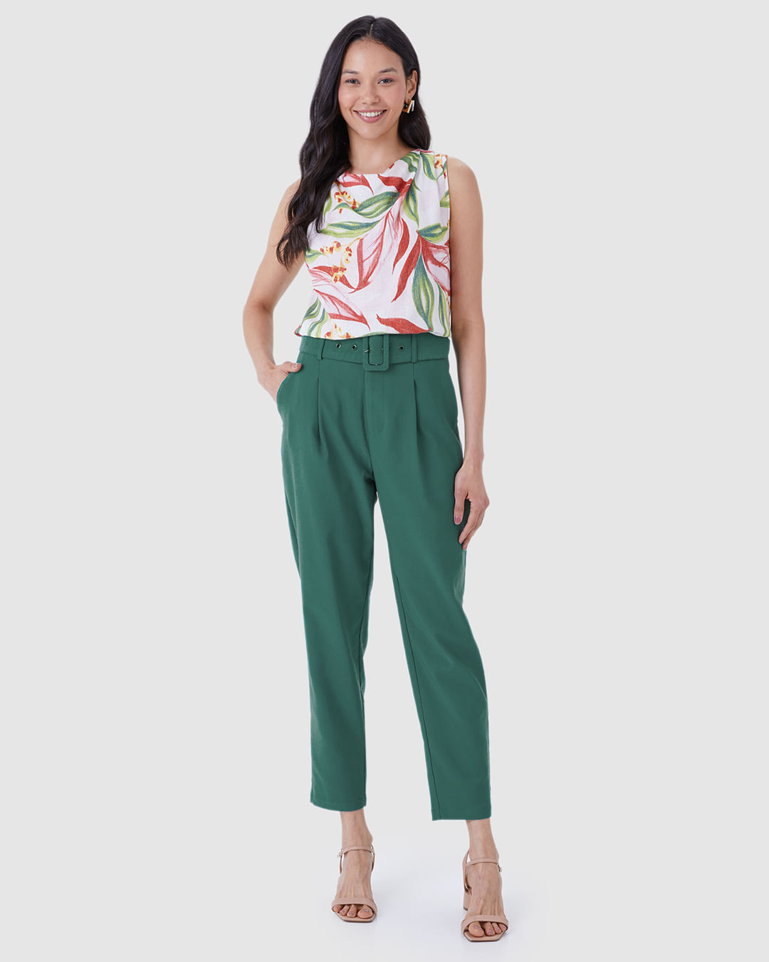 Calça Alfaiataria Feminina Com Cinto E Bolso Lateral