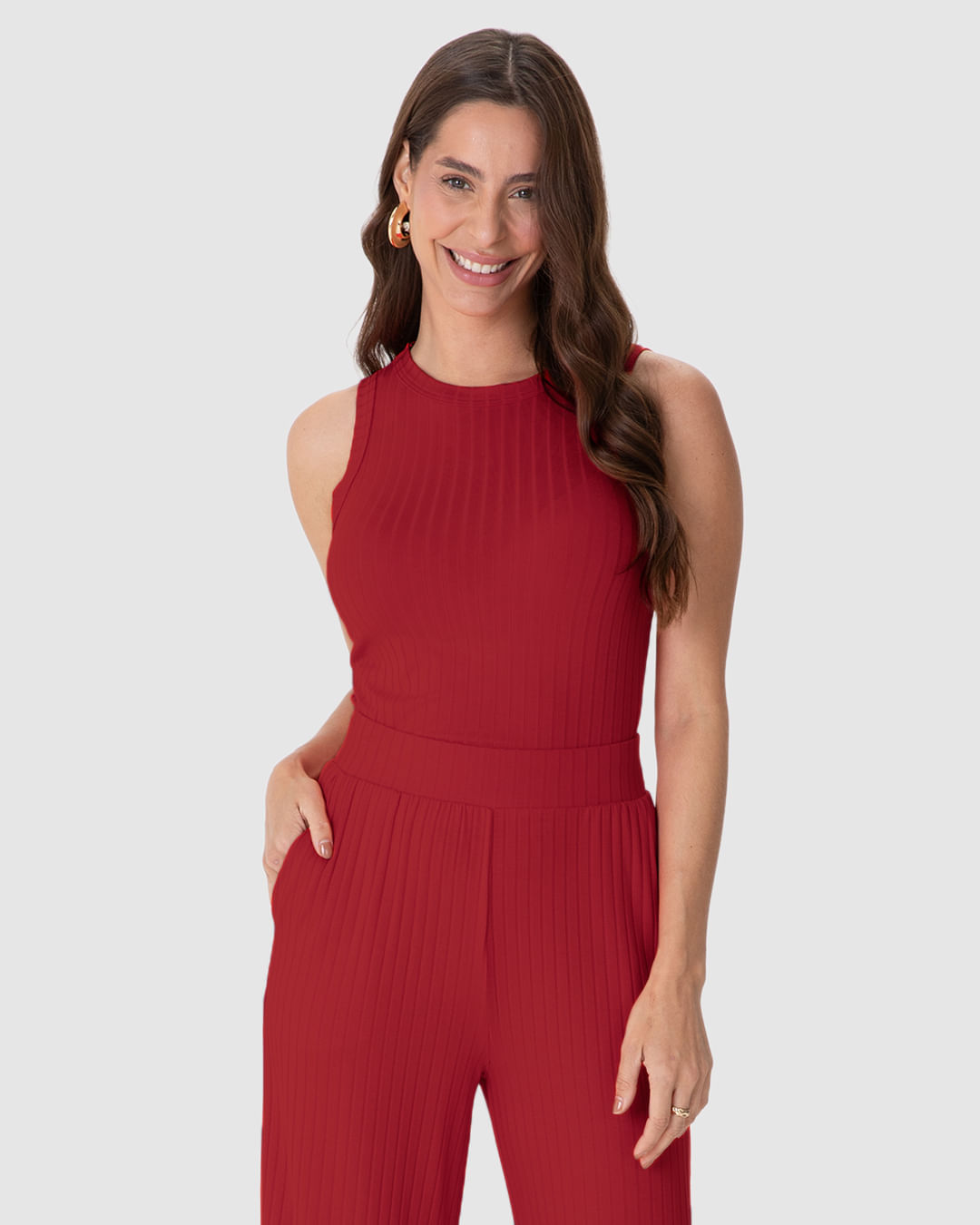 Regata Básica Feminina Long Cropped Em Malha Canelada De Viscose - Imagem 6