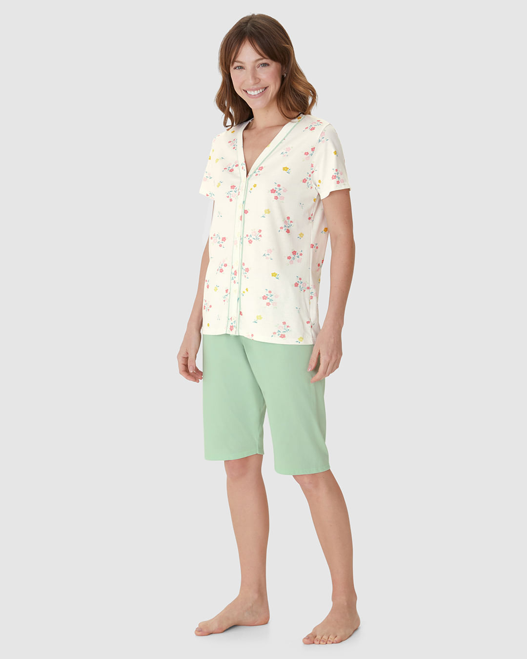 Pijama Curto Feminino Bermuda Ciclista Em Malha Algodão - Imagem 26