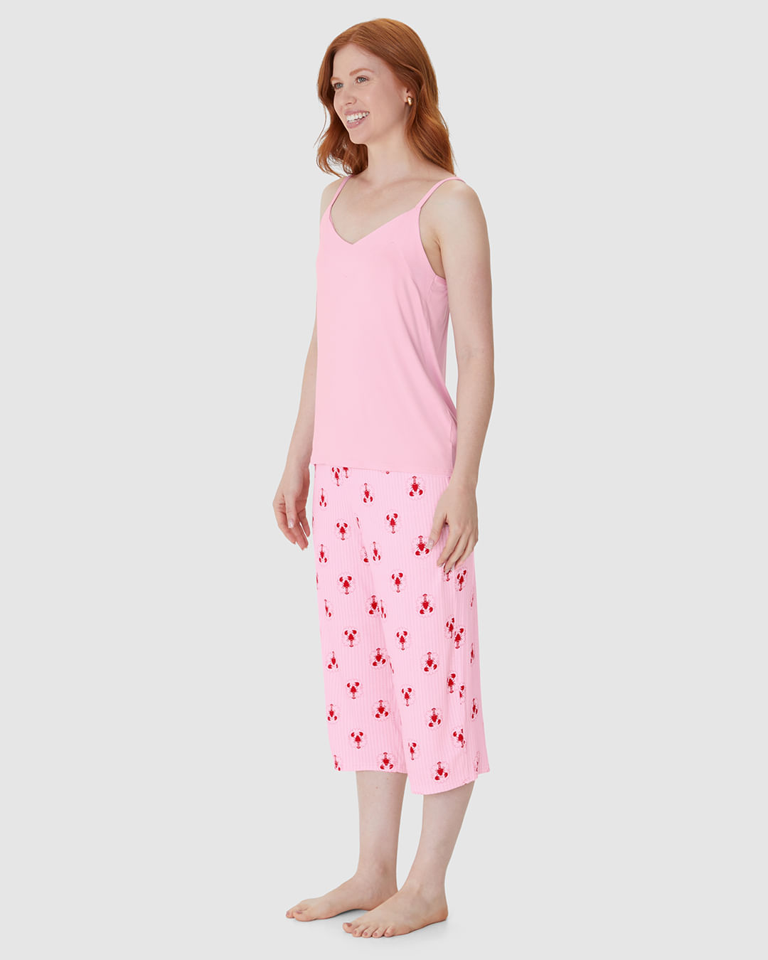 Pijama Longo Feminino Calça Capri Estampada Em Viscose Stretch - Imagem 14