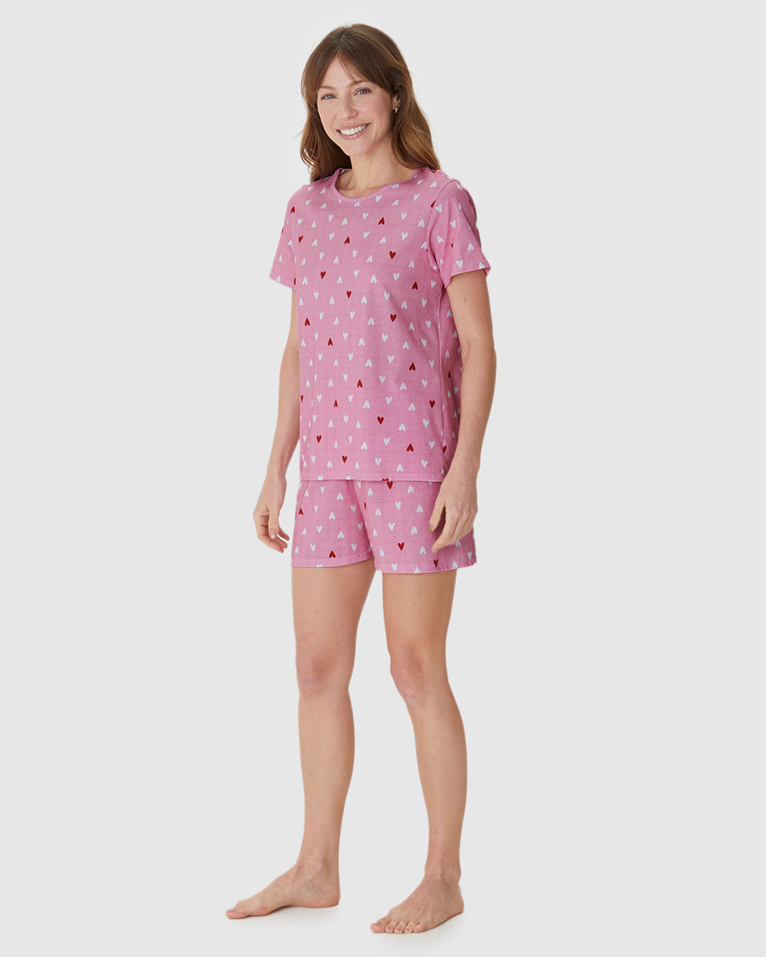 Pijama Curto Feminino Blusa E Shorts Estampado Em Algodão - Imagem 2
