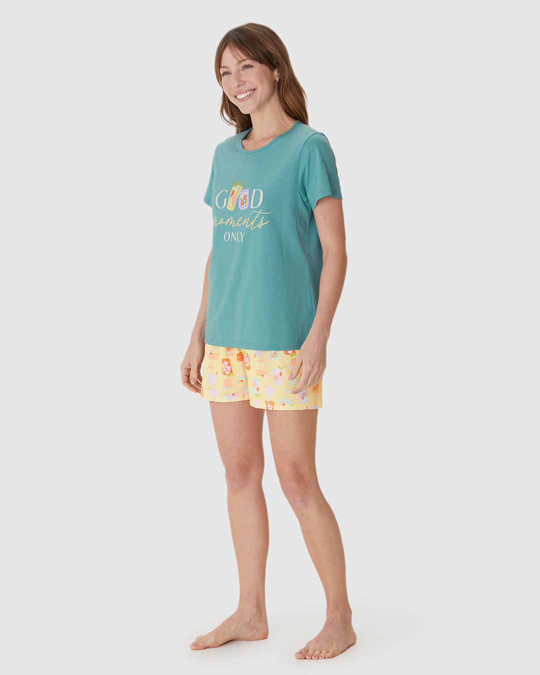 Pijama Curto Feminino Shorts Estampado Em Algodão - Imagem 8