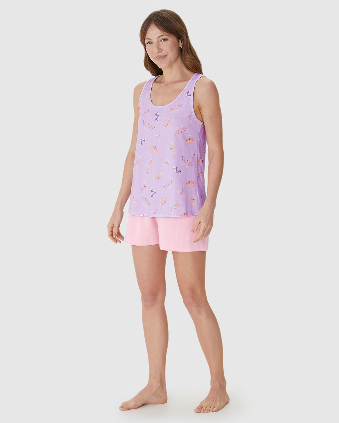 Pijama Curto Feminino Regata Estampa Digital Em Algodão - Imagem 14