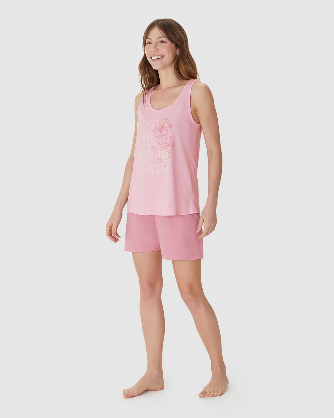 Pijama Curto Feminino Good Things Are Going To Happen Em Algodão - Imagem 22