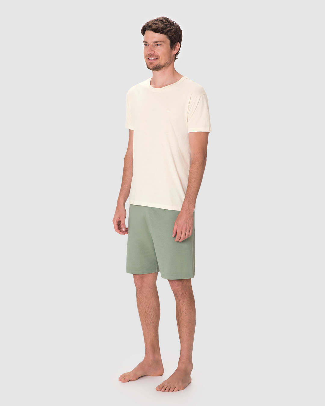 Pijama Curto Masculino Camiseta Bordado Discreto Em Algodão - Imagem 2