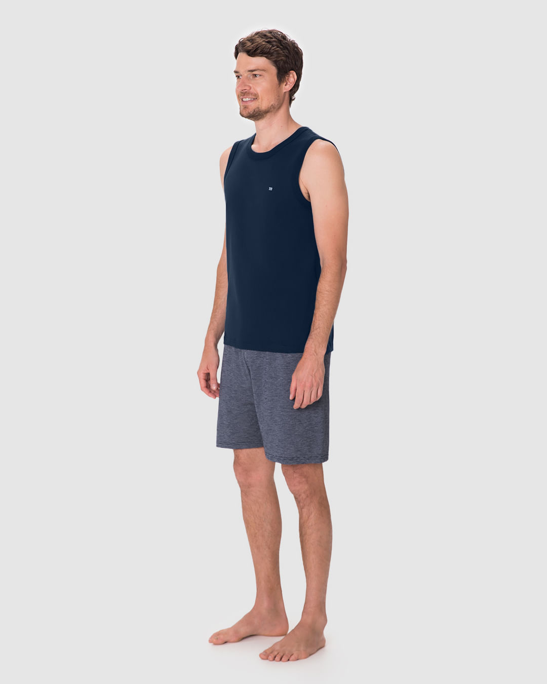 Pijama Curto Masculino Regata Decote Redondo E Shorts Em Malha Fio A Fio - Imagem 2
