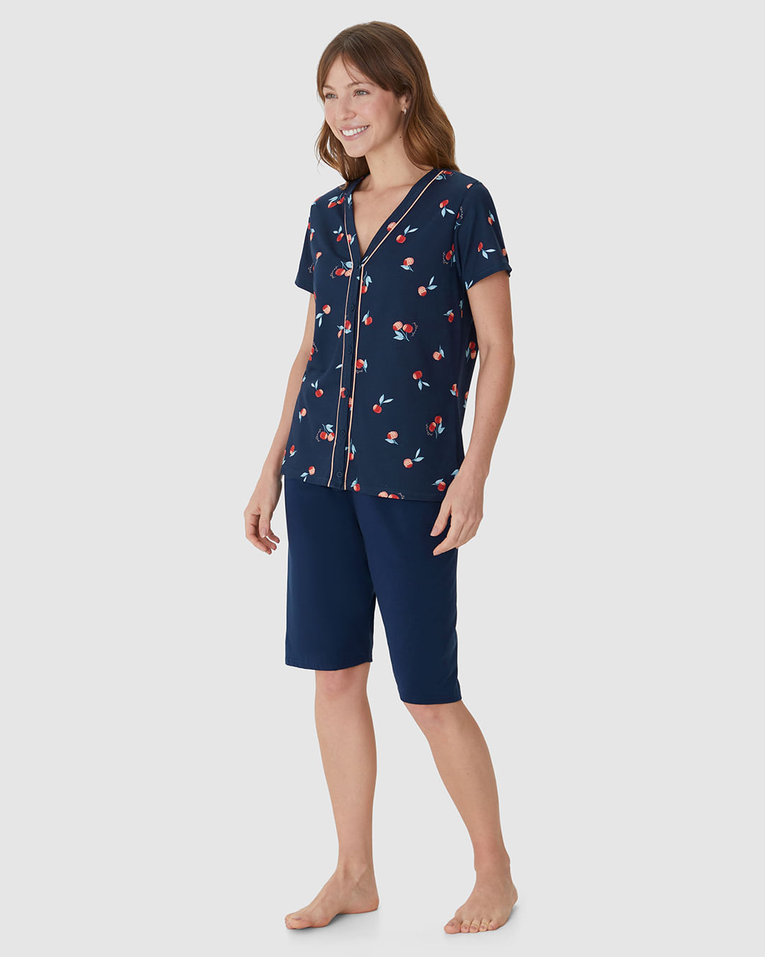 Pijama Curto Feminino Bermuda Ciclista Em Malha Algodão - Imagem 7