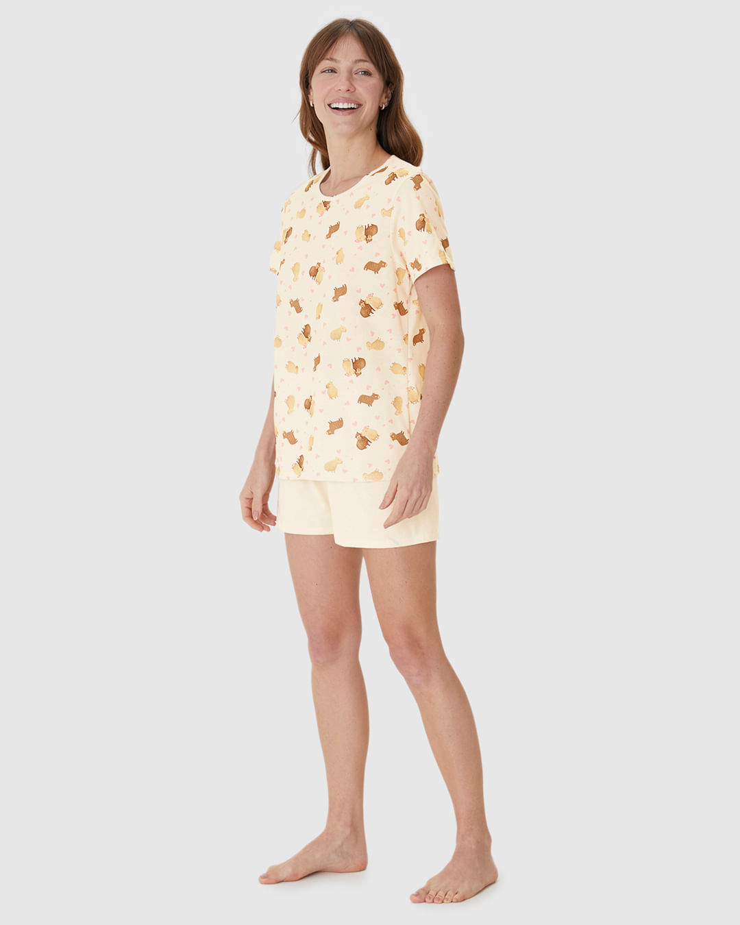 Pijama Curto Feminino Blusa Estampa Digital Em Algodão - Imagem 10