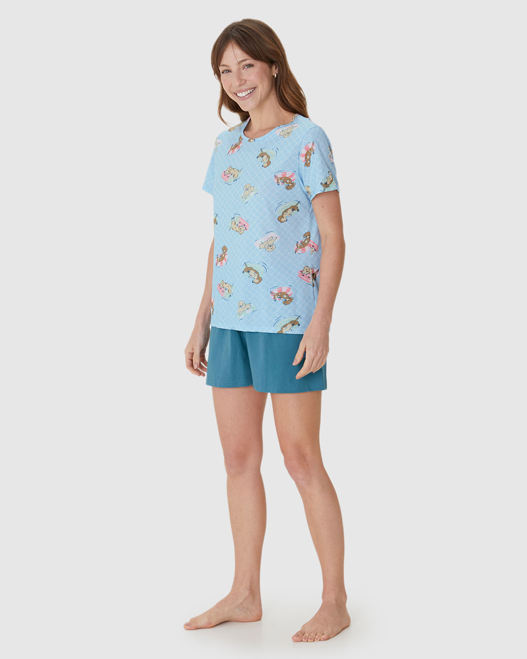 Pijama Curto Feminino Blusa Estampa Digital Em Algodão - Imagem 22