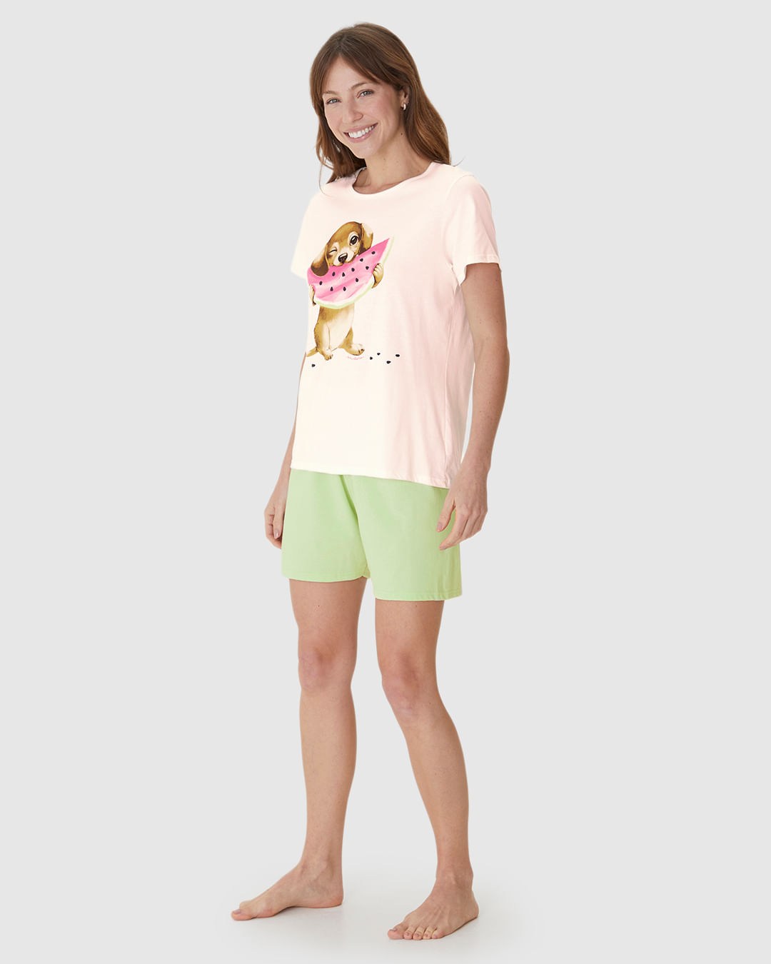 Pijama Curto Feminino Blusa Dog And Watermelon Em Algodão - Imagem 2