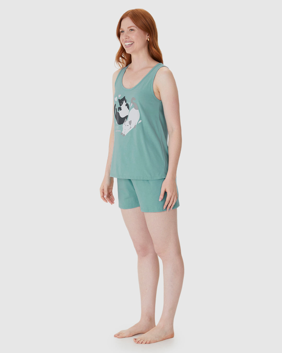 Pijama Curto Feminino Regata Estampa Frontal Em Algodão - Imagem 2