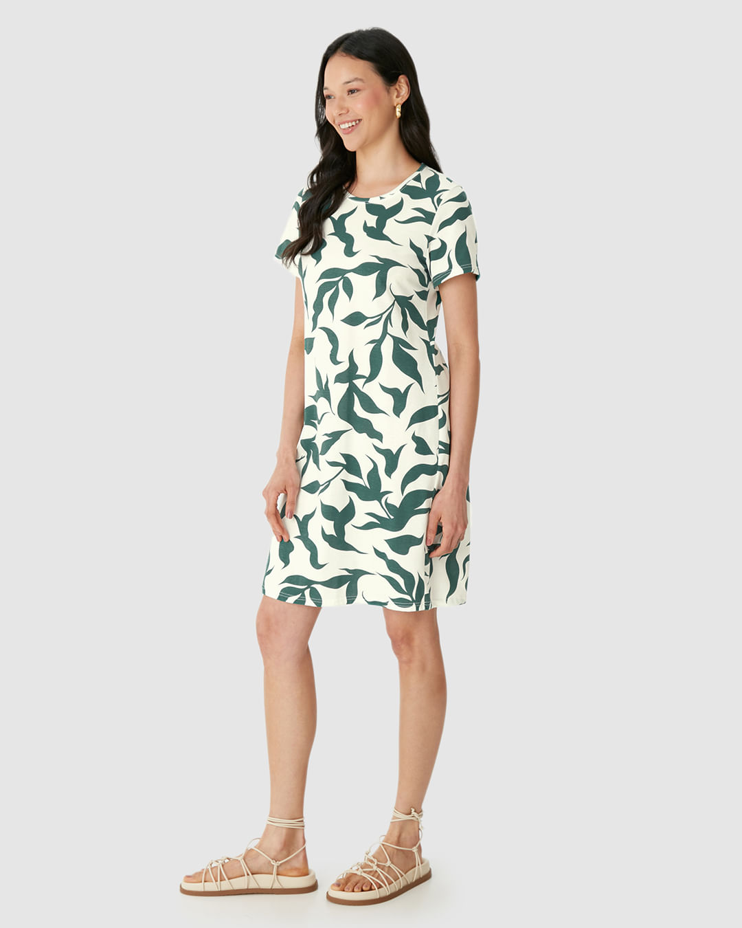 Vestido Feminino Estampado Com Decote Redondo Em Algodão - Imagem 27