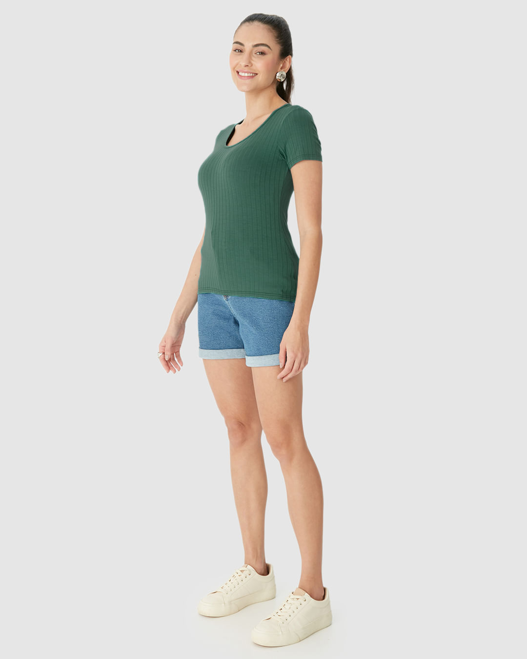 Blusa Básica Feminina Manga Curta Em Canelado De Viscose - Imagem 2