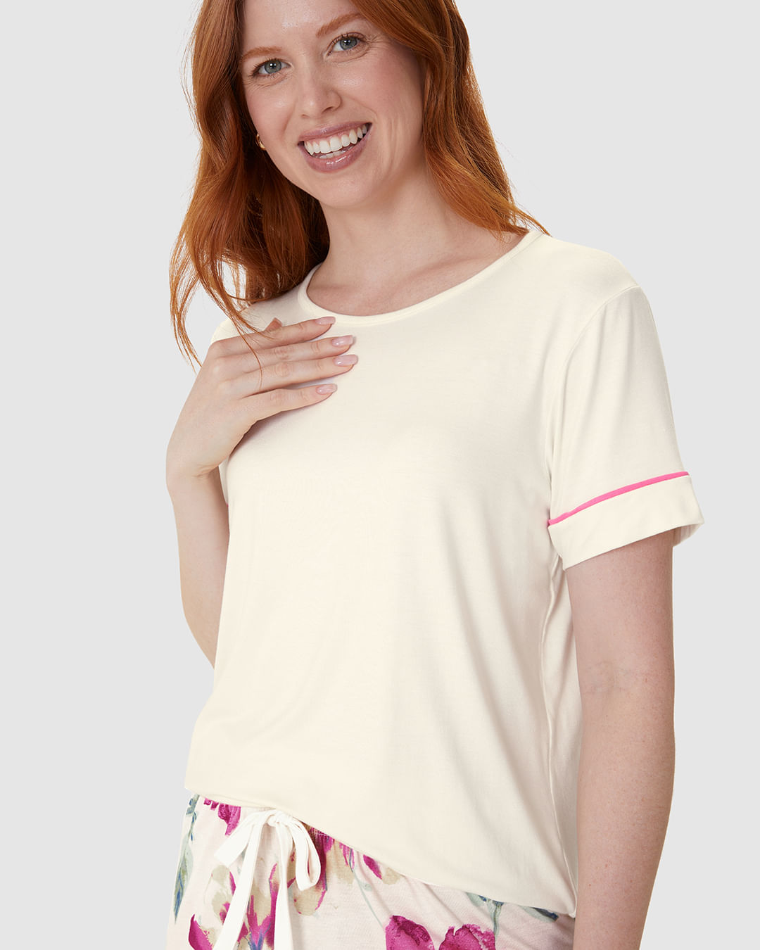 Pijama Curto Feminino Shorts Laço Decorativo Em Viscose Stretch - Imagem 9