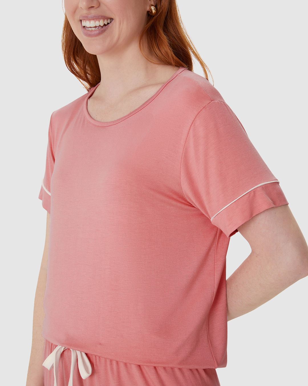 Pijama Curto Feminino Shorts Laço Decorativo Em Viscose Stretch - Imagem 3