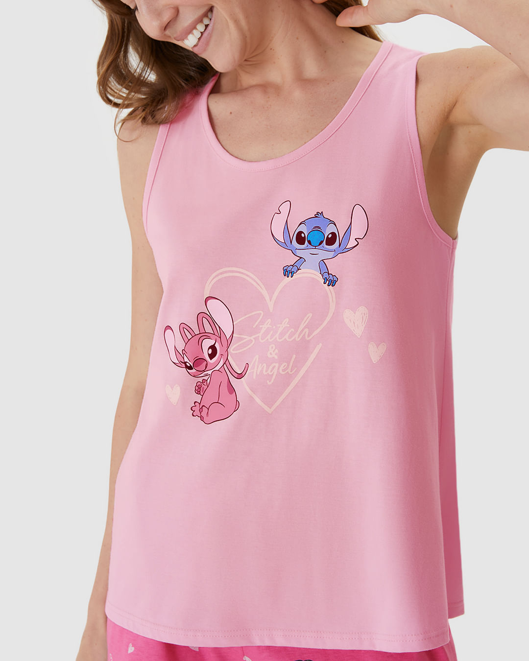 Pijama Curto Feminino Estampa Stitch E Angel Disney Em Algodão - Imagem 18