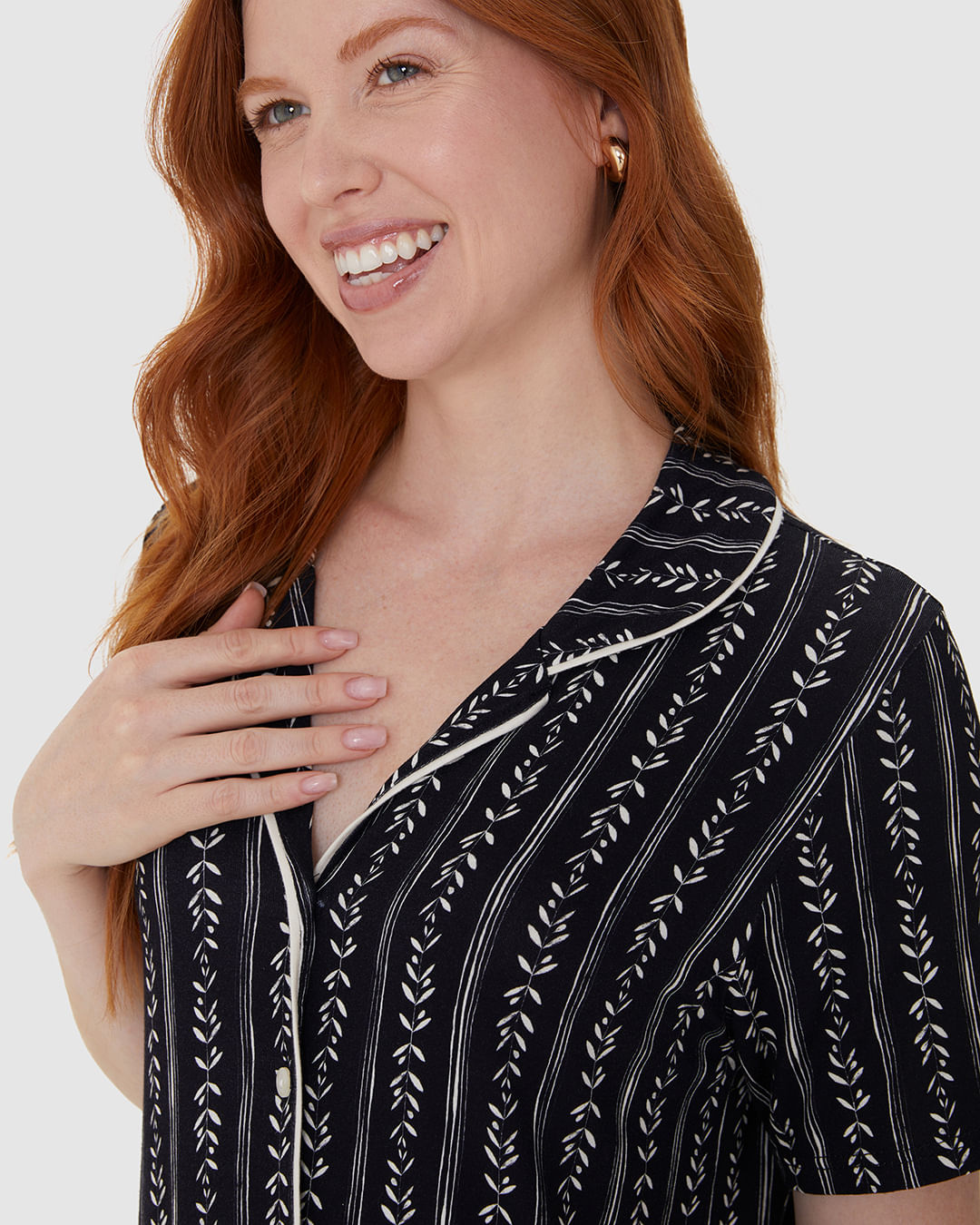 Pijama Curto Feminino Americano Estampa Corrida Digital Em Viscose Stretch - Imagem 3