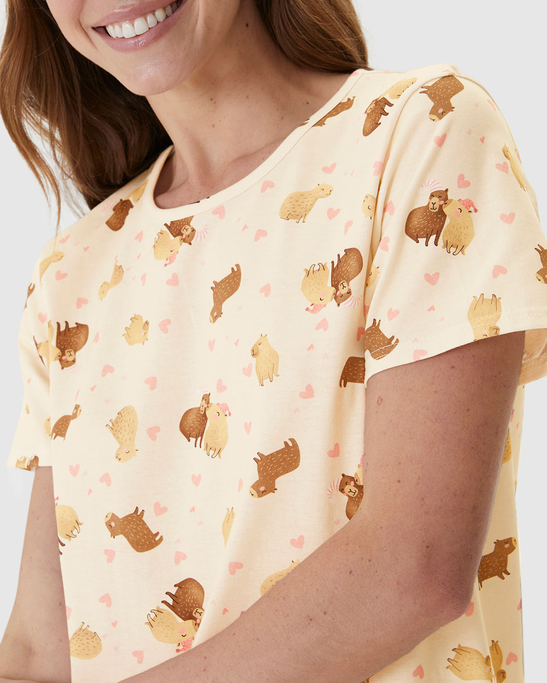 Pijama Curto Feminino Blusa Estampa Digital Em Algodão - Imagem 7
