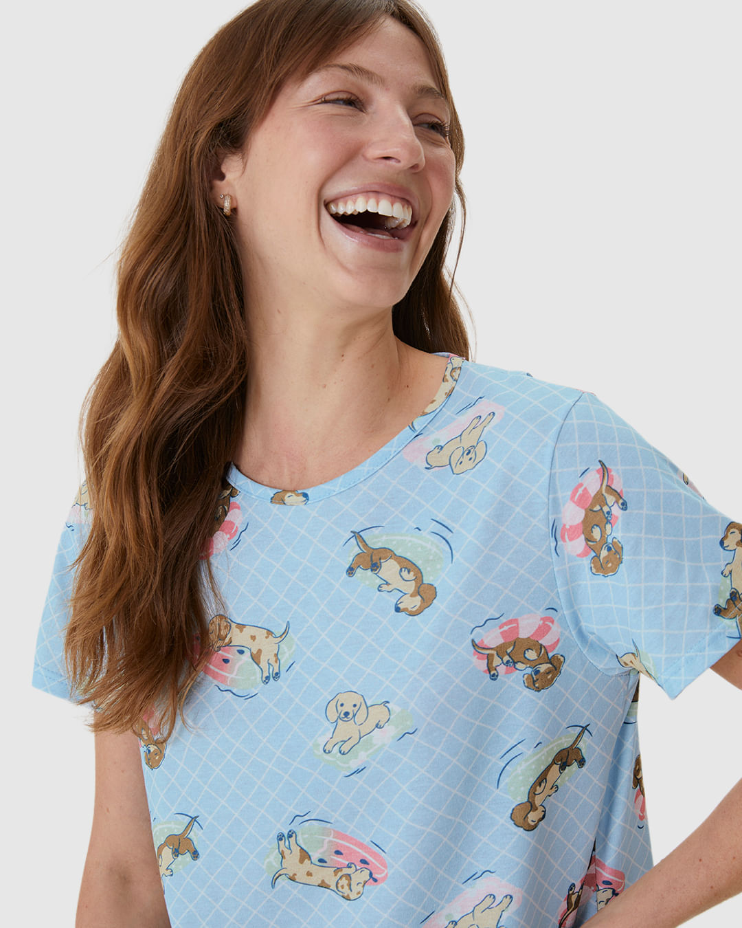 Pijama Curto Feminino Blusa Estampa Digital Em Algodão - Imagem 23