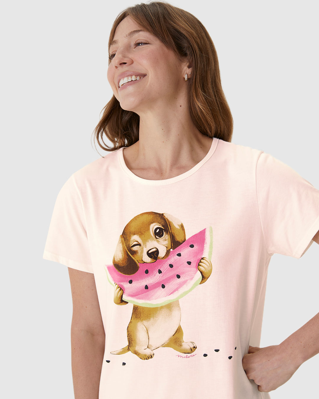 Pijama Curto Feminino Blusa Dog And Watermelon Em Algodão - Imagem 8