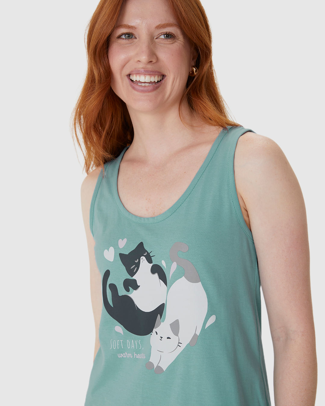 Pijama Curto Feminino Regata Estampa Frontal Em Algodão - Imagem 18