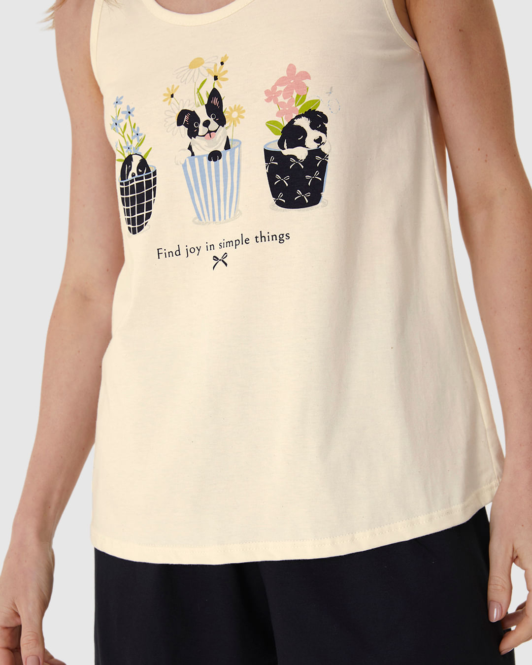 Pijama Curto Feminino Regata Estampa Frontal Em Algodão - Imagem 13