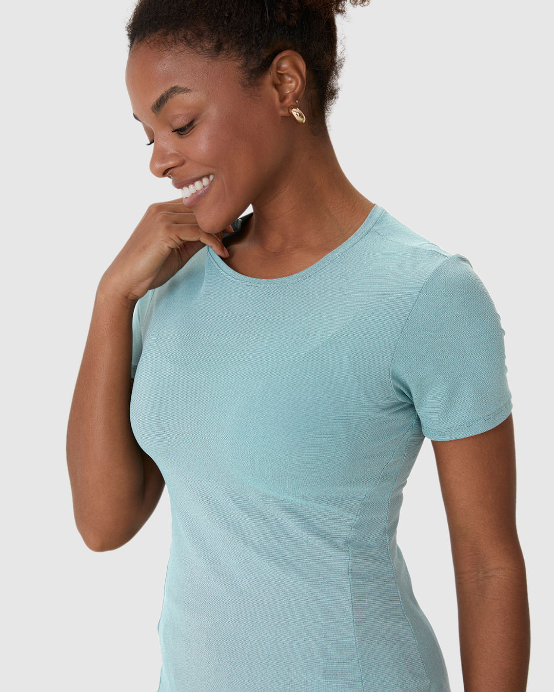 Blusa Esportiva Feminina Slim Gola Redonda E Manga Curta Em Malha Rajada Dry Malwee Active - Imagem 13