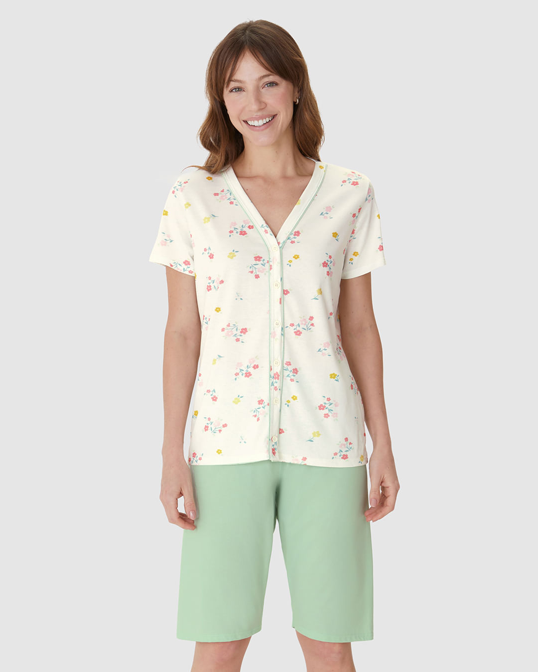 Pijama Curto Feminino Bermuda Ciclista Em Malha Algodão - Imagem 22