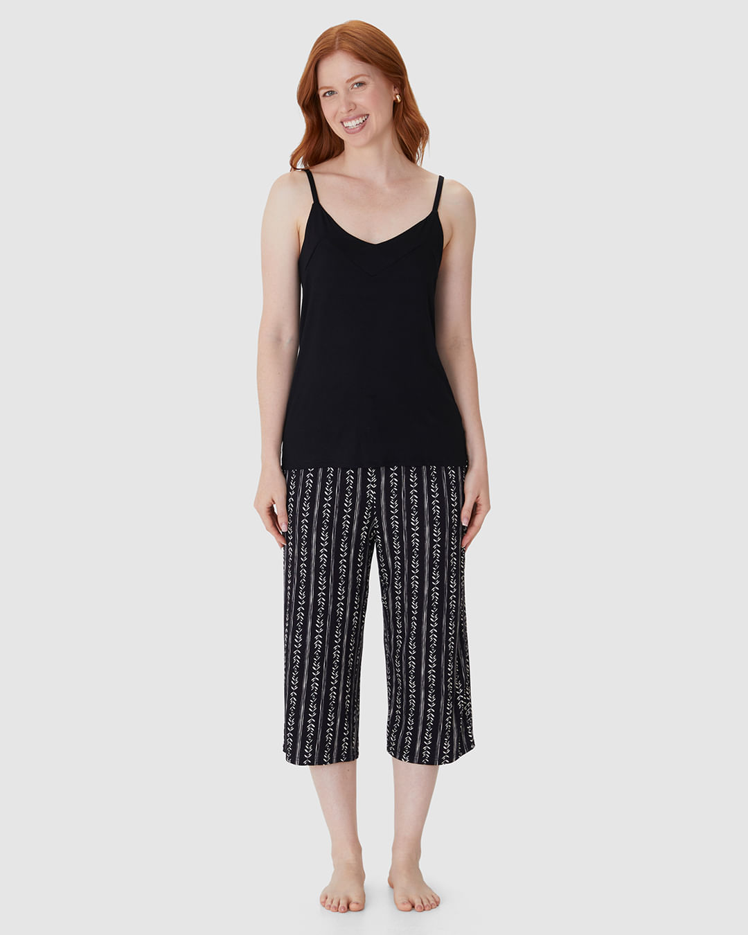 Pijama Longo Feminino Calça Capri Estampada Em Viscose Stretch - Imagem 22