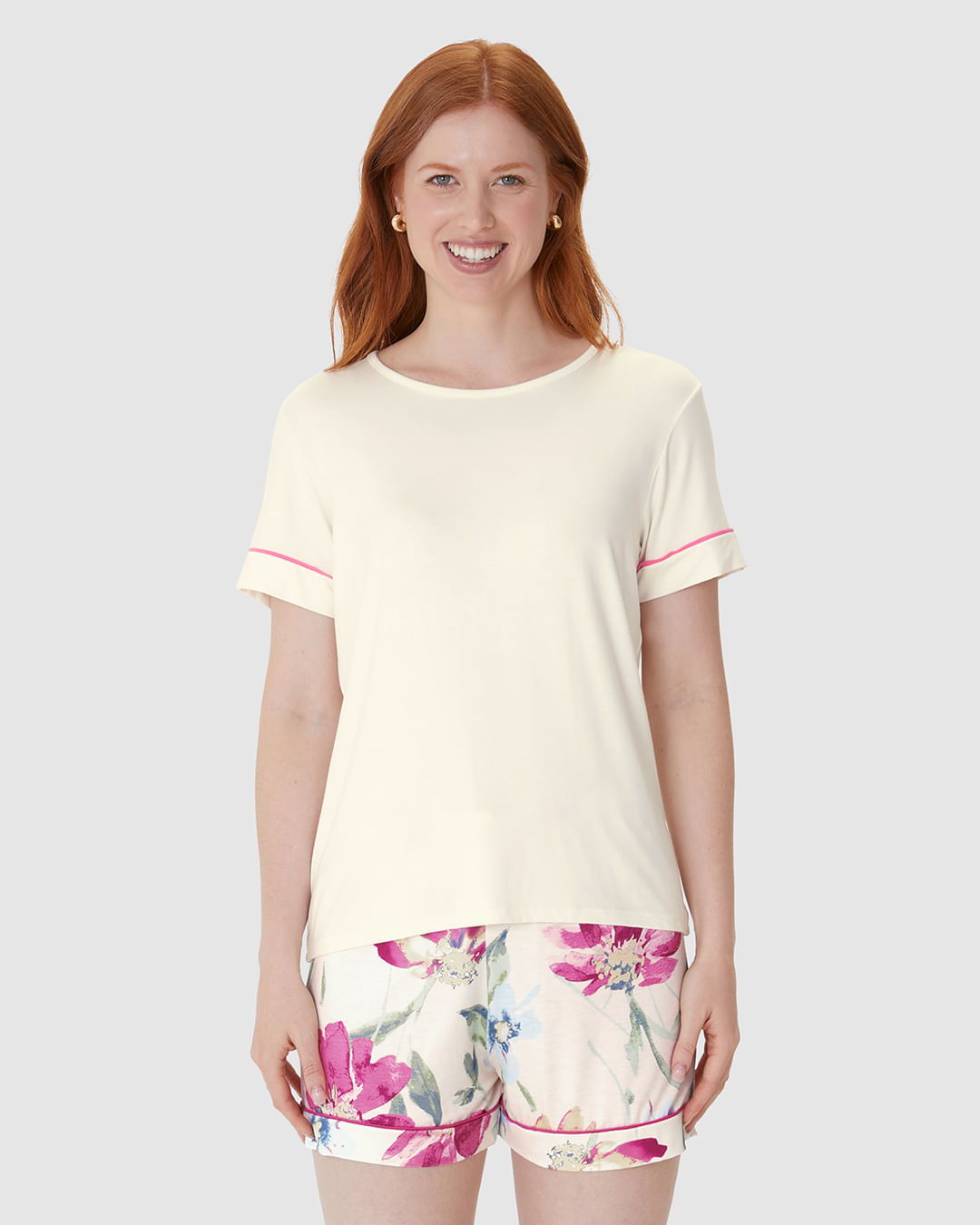 Pijama Curto Feminino Shorts Laço Decorativo Em Viscose Stretch - Imagem 22