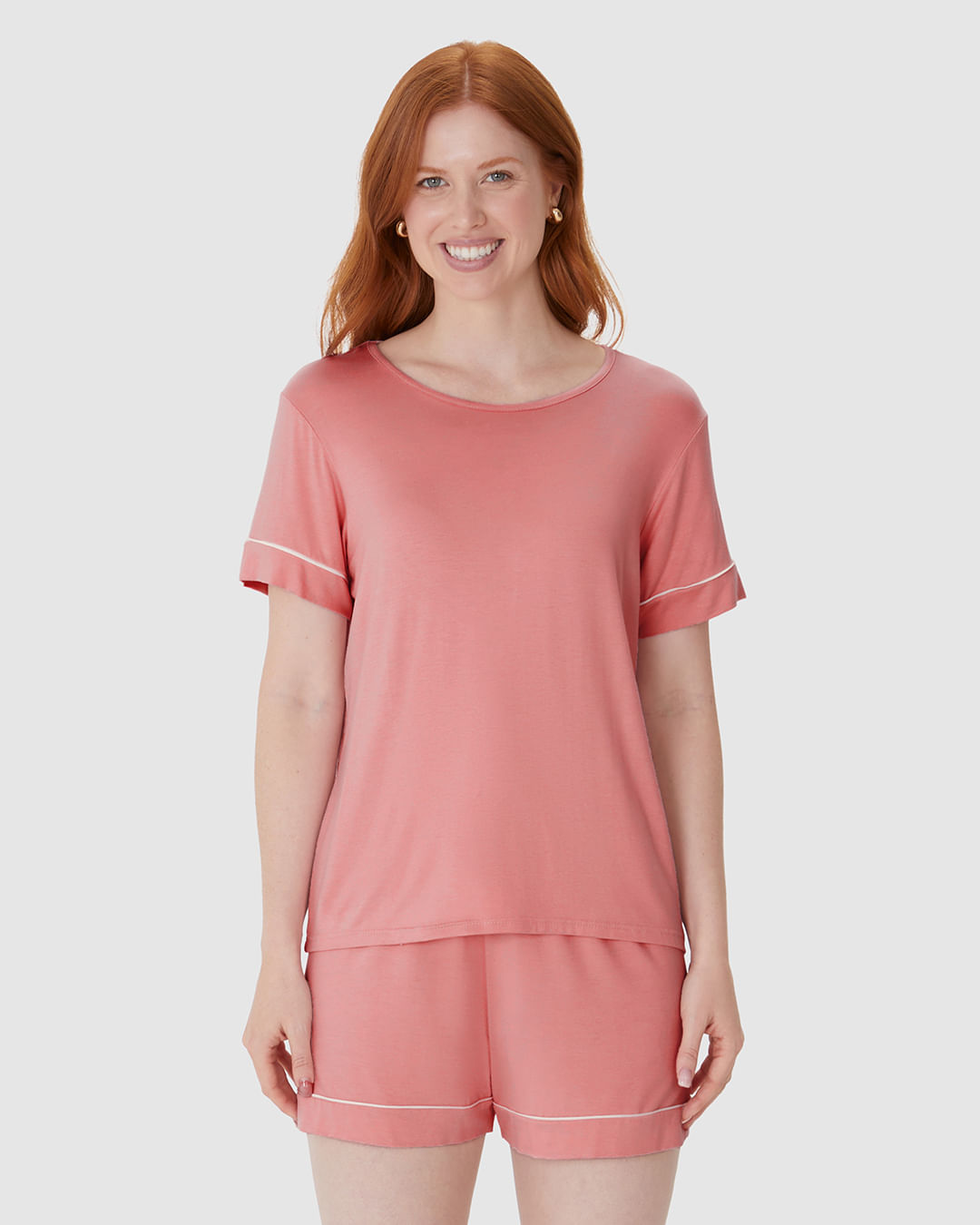 Pijama Curto Feminino Shorts Laço Decorativo Em Viscose Stretch - Imagem 10