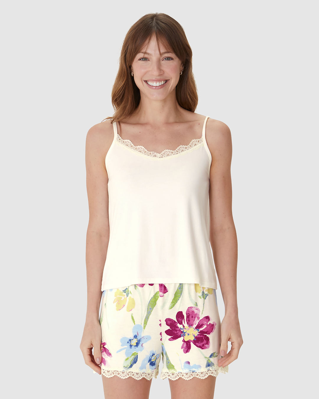 Pijama Curto Feminino Regata Decote V Detalhe Renda Em Viscose Stretch - Imagem 16