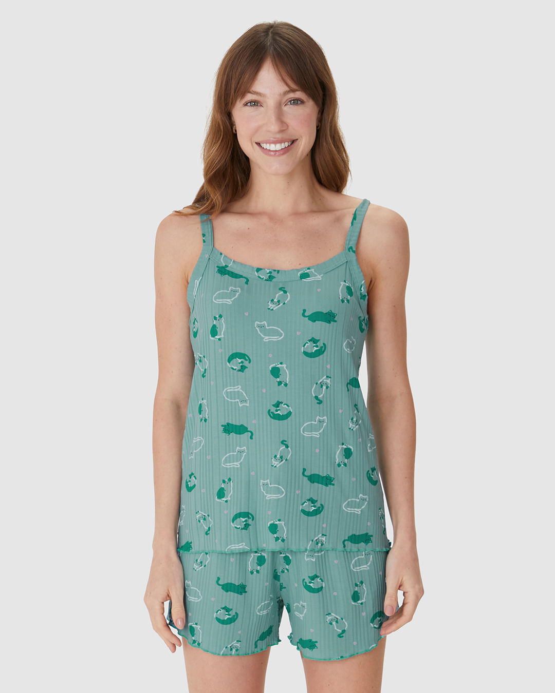 Pijama Curto Feminino Regata Alça Fina Em Malha Viscose Canelada - Imagem 10