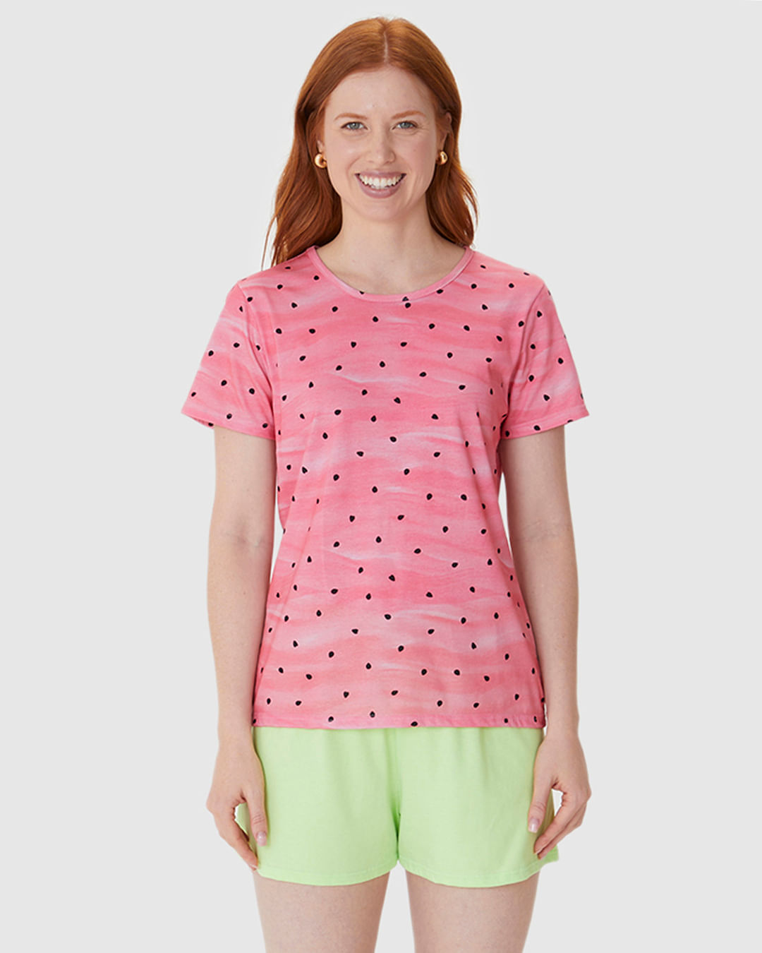 Pijama Curto Feminino Blusa Estampa Digital Em Algodão - Imagem 22