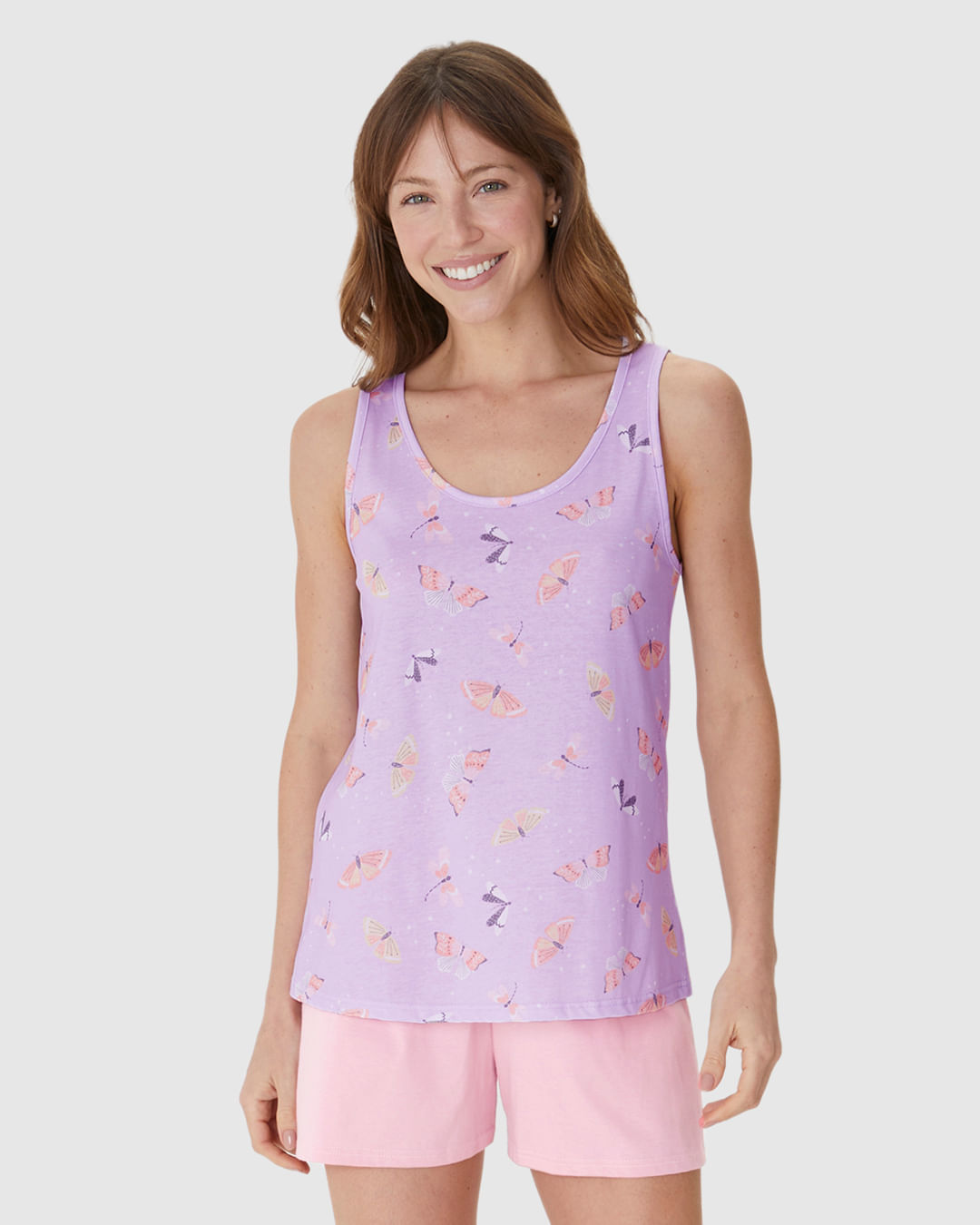 Pijama Curto Feminino Regata Estampa Digital Em Algodão - Imagem 4